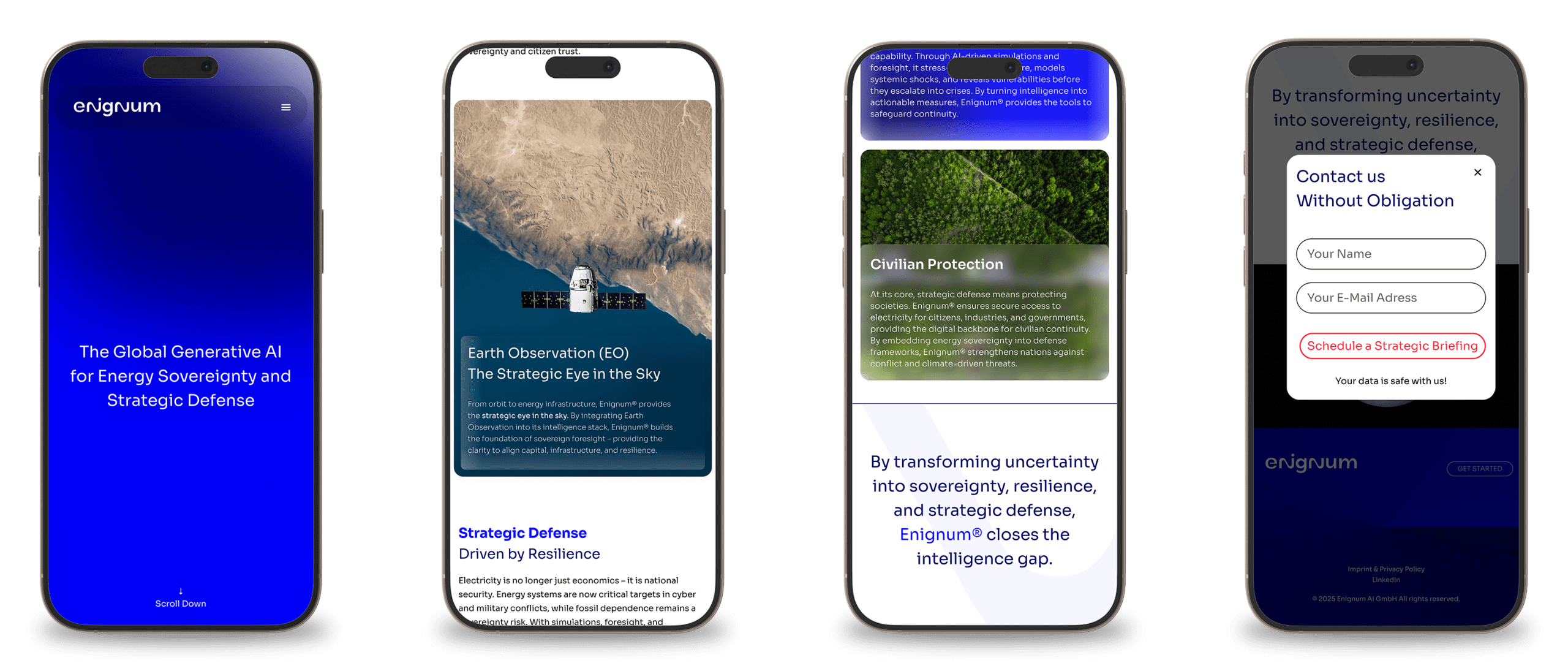 Ausschnitte aus der mobilen Website von Enignum